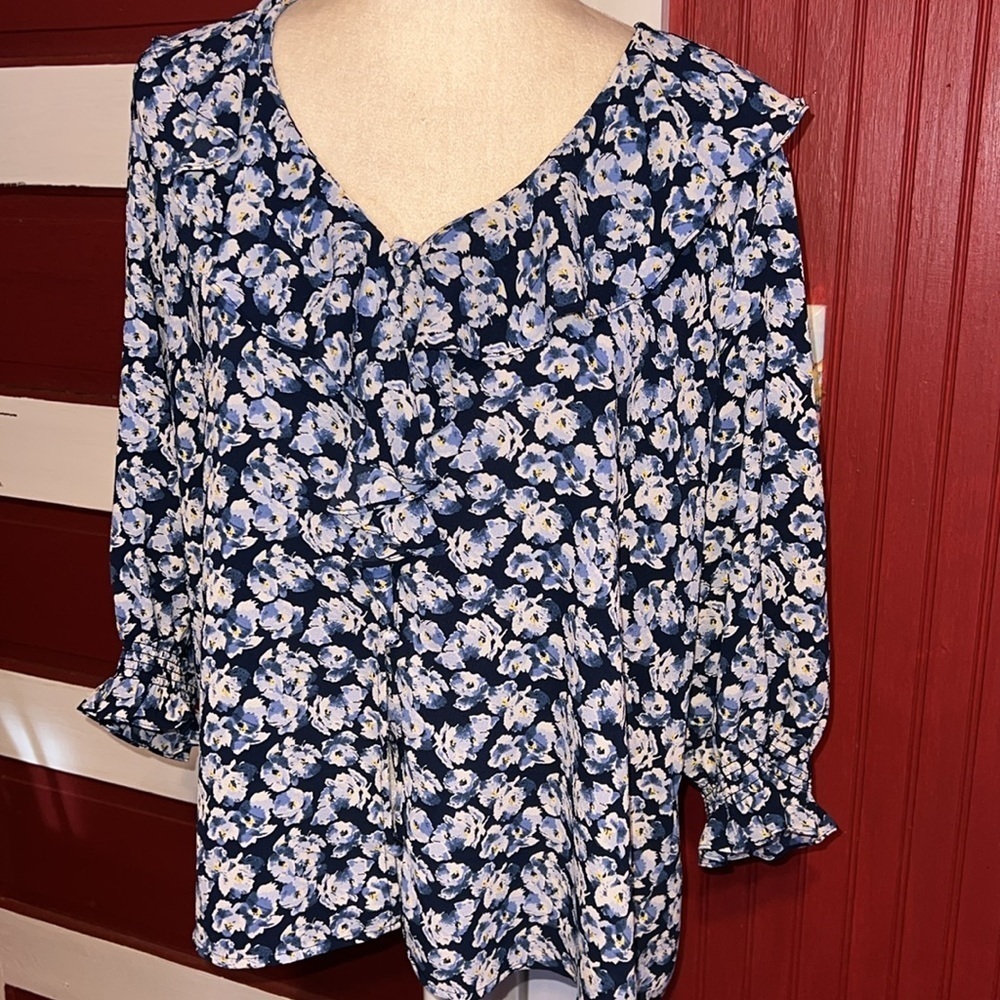 Ralph Lauren Blue Floral Women's Top XXL - Picture 2 of 8